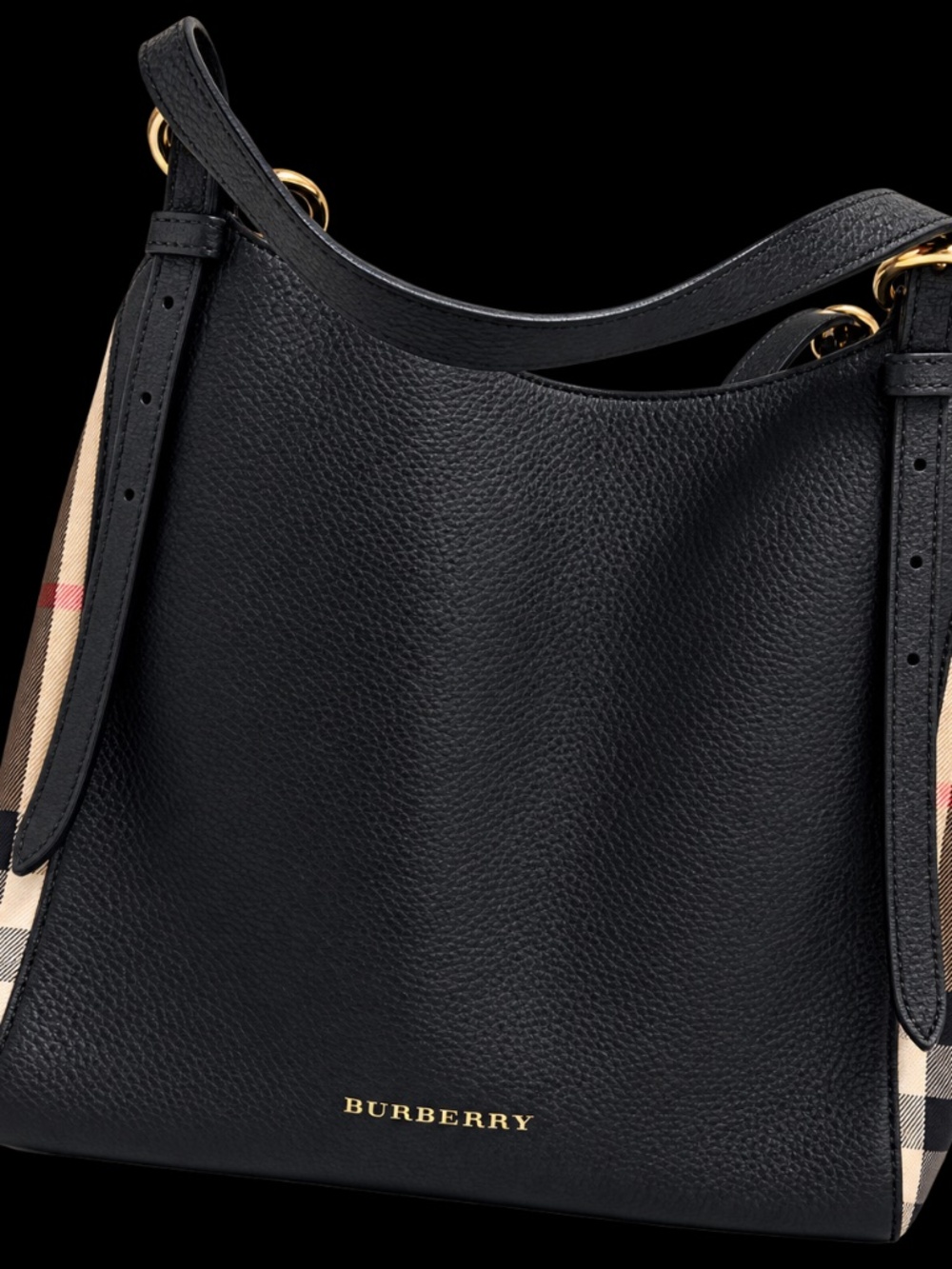 AUTHENTIC BURBERRY CANTERBURY black leather/check-side tote